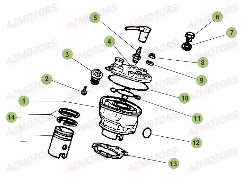 Cylindre Culasse Distribution AZMOTORS PiÃ¨ces Beta 50 Motard STANDARD - 2016