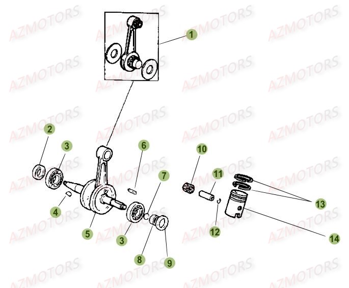 Vilebrequin Piston Contre Arbre AZMOTORS PiÃ¨ces Beta 50 Motard STANDARD - 2016