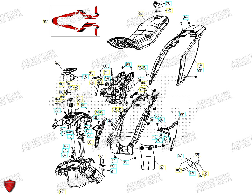 Carenages Reservoir Selle AZMOTORS PiÃ¨ces ALP 4.0 350 4T - 2024