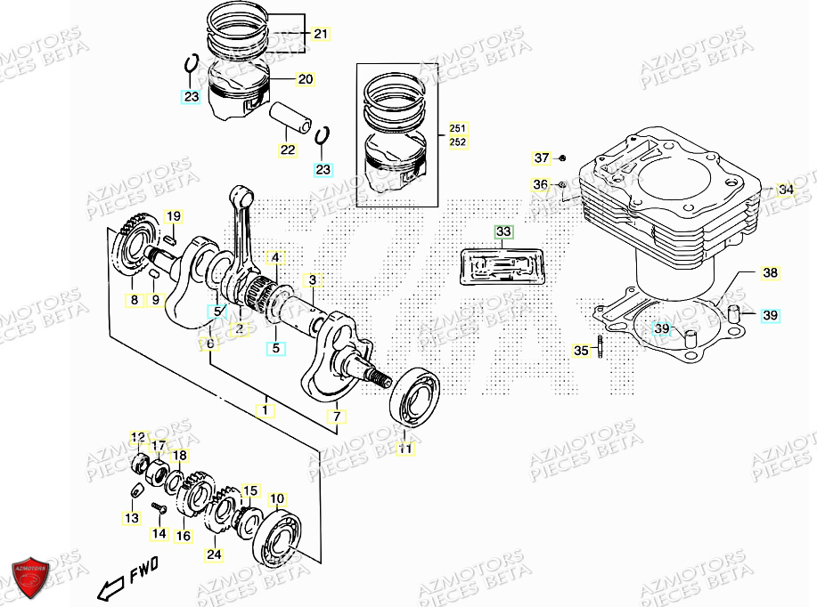 Vilebrequin Piston AZMOTORS PiÃ¨ces ALP 4.0 350 4T - 2018