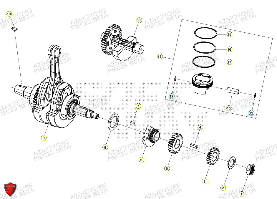 Vilebrequin Piston AZMOTORS PiÃ¨ces ALP X 350 4T 2024
