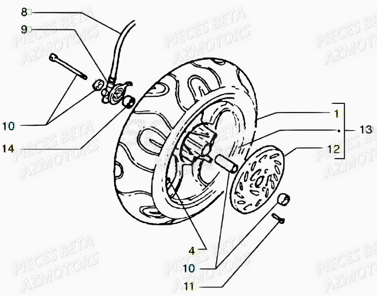 Roue Avant AZMOTORS PiÃ¨ces Scooter 50 ARK AIR 2007-2011
