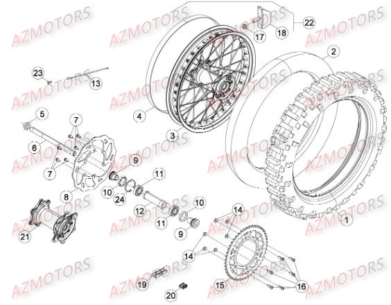 Roue Arriere AZMOTORS PiÃ¨ces BETA RR XTRAINER 300 2T - (2015)