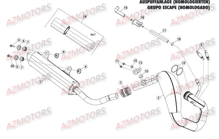 Echappement AZMOTORS PiÃ¨ces BETA RR XTRAINER 300 2T - (2016)