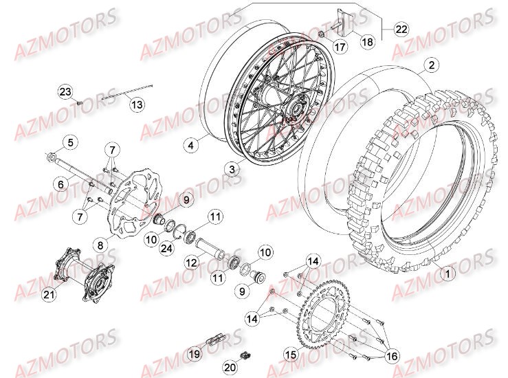 Roue Arriere AZMOTORS PiÃ¨ces BETA RR XTRAINER 300 2T - (2016)