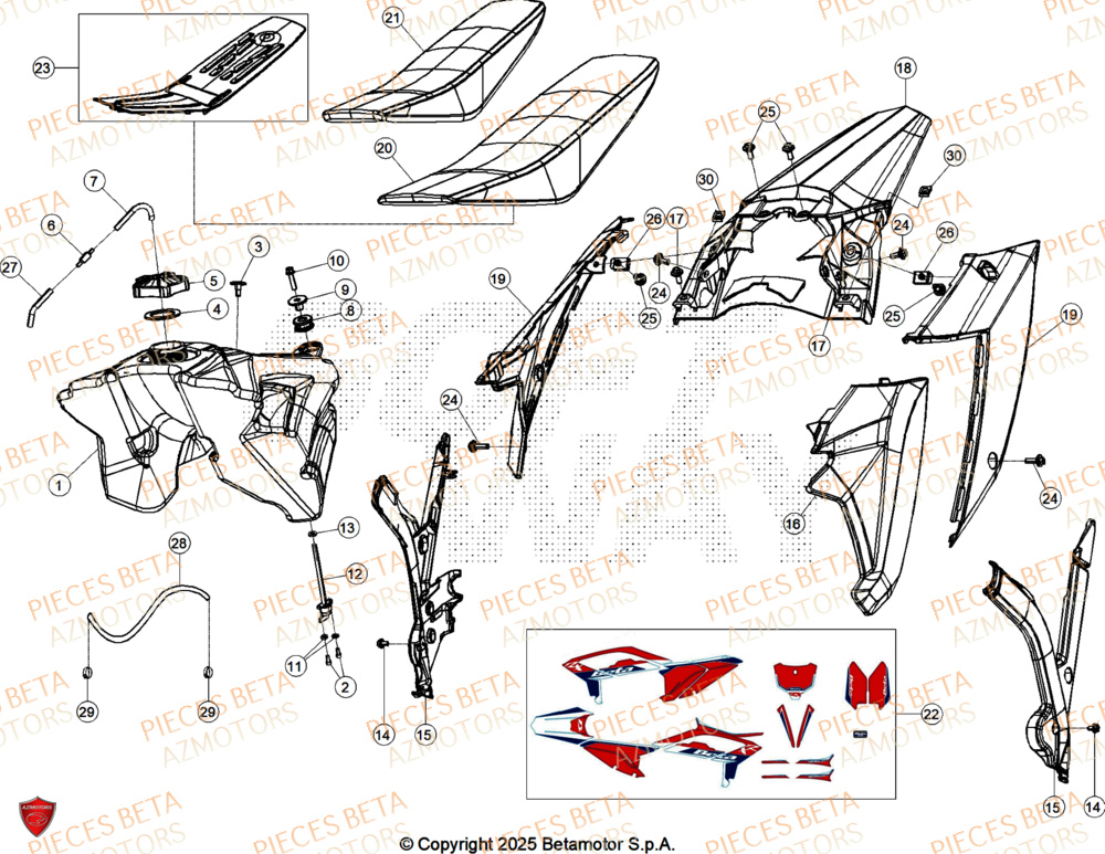 Carenage Arriere AZMOTORS Pieces BETA CROSS RX 250 2T - (2026)