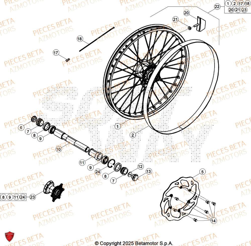 Roue Avant AZMOTORS Pieces BETA CROSS RX 250 2T - (2026)