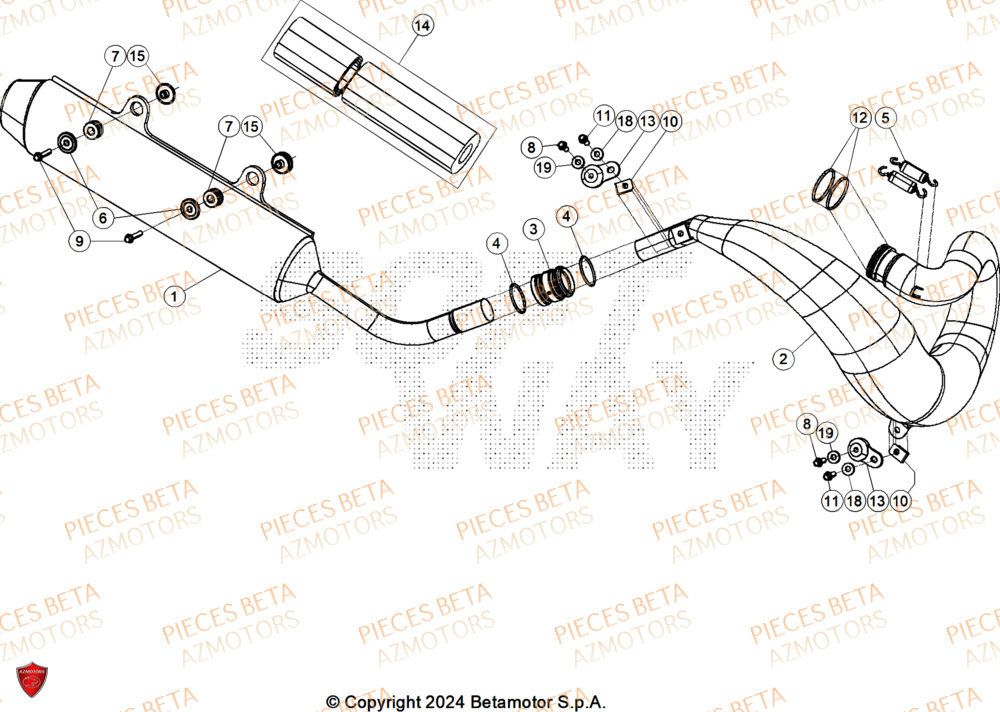 Echappement AZMOTORS Pieces BETA CROSS RX 350 2T - (2026)