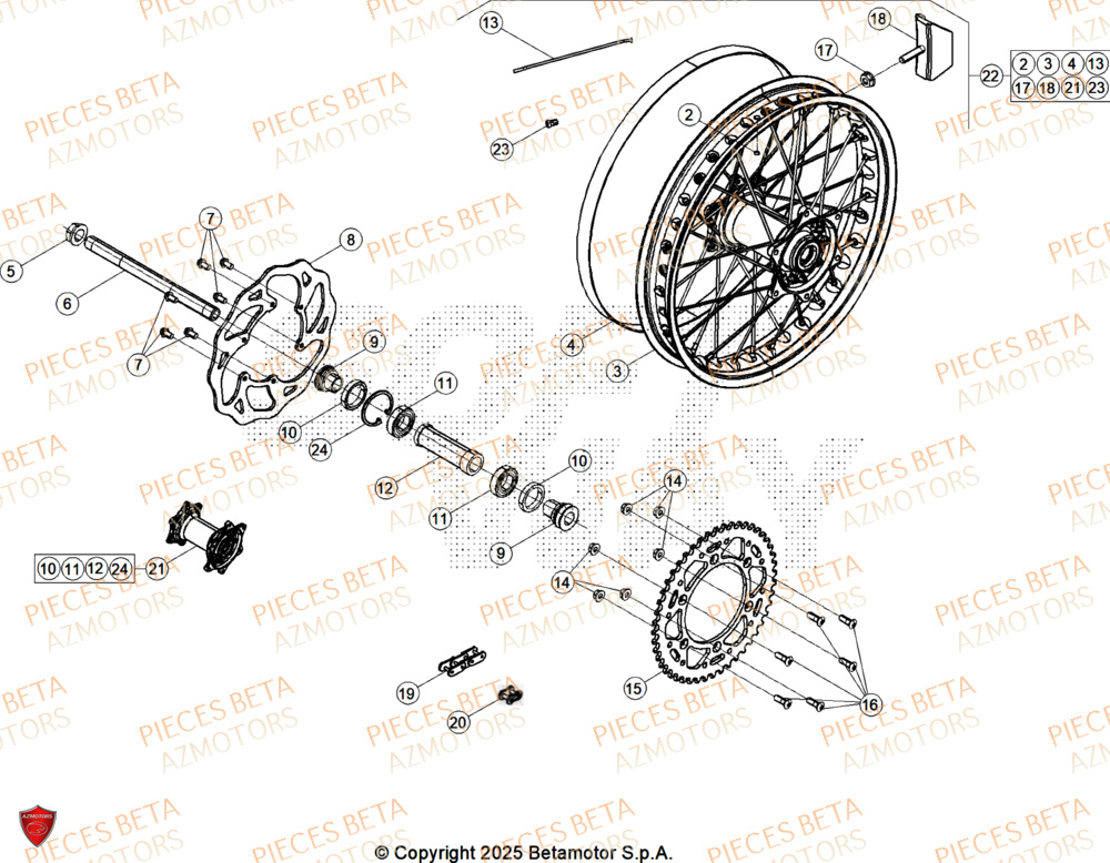 Roue Arriere AZMOTORS Pieces BETA CROSS RX 350 2T - (2026)