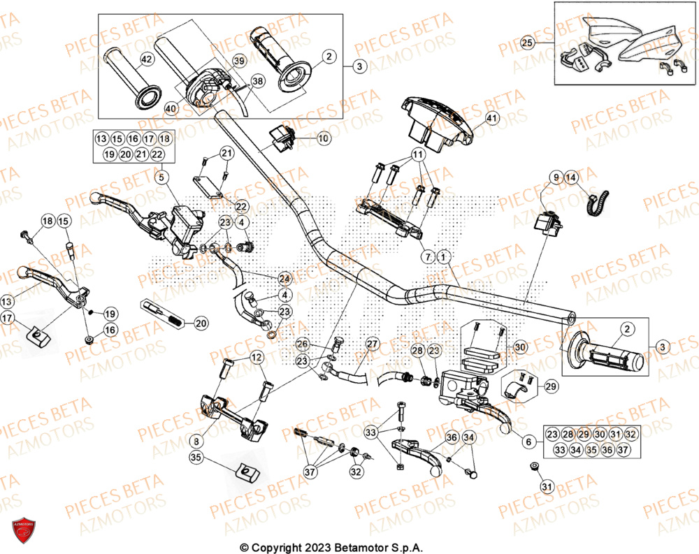 Commandes Guidon AZMOTORS Pieces BETA CROSS RX 300 2T - (2024)