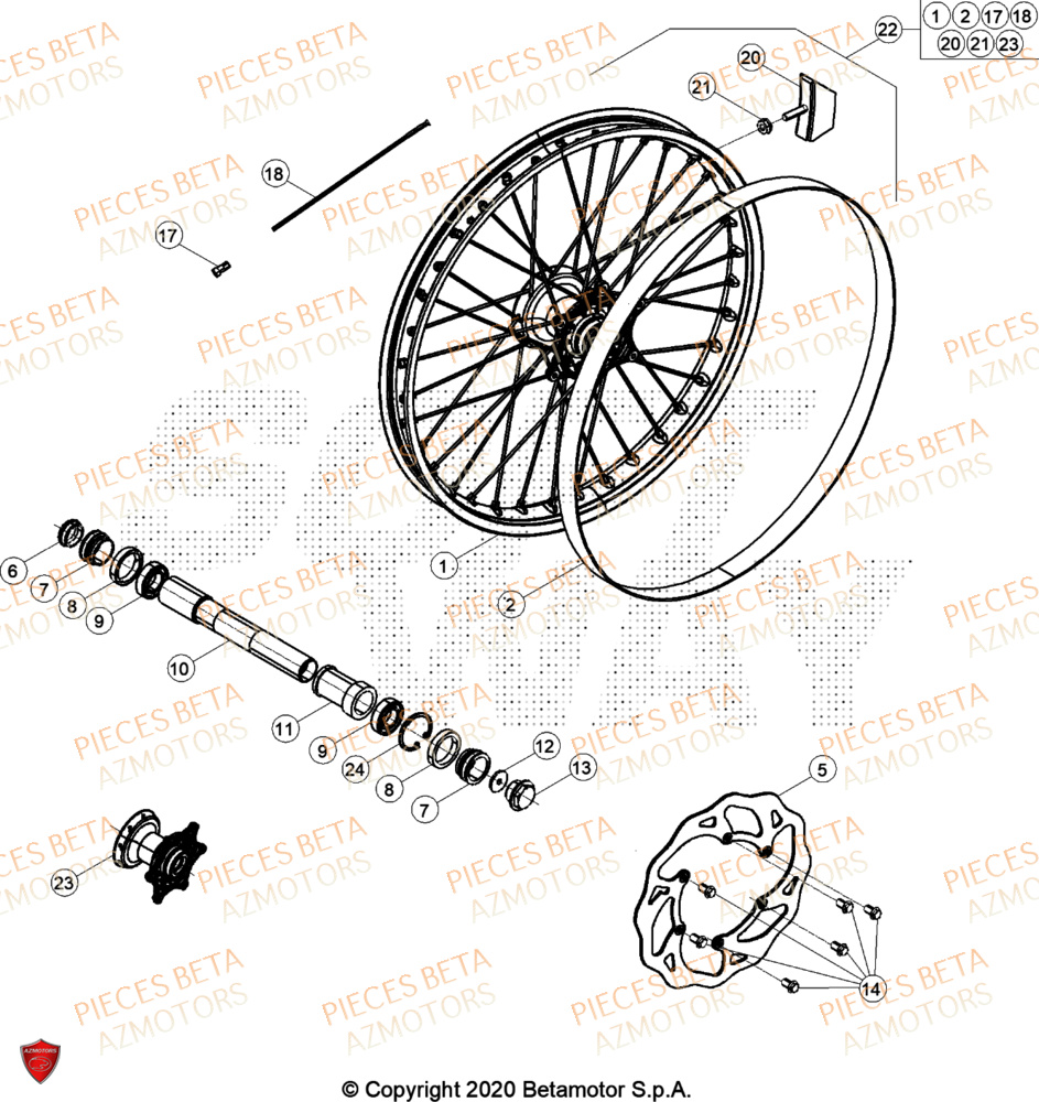 Roue Avant AZMOTORS Pieces BETA CROSS RX 300 2T - (2024)