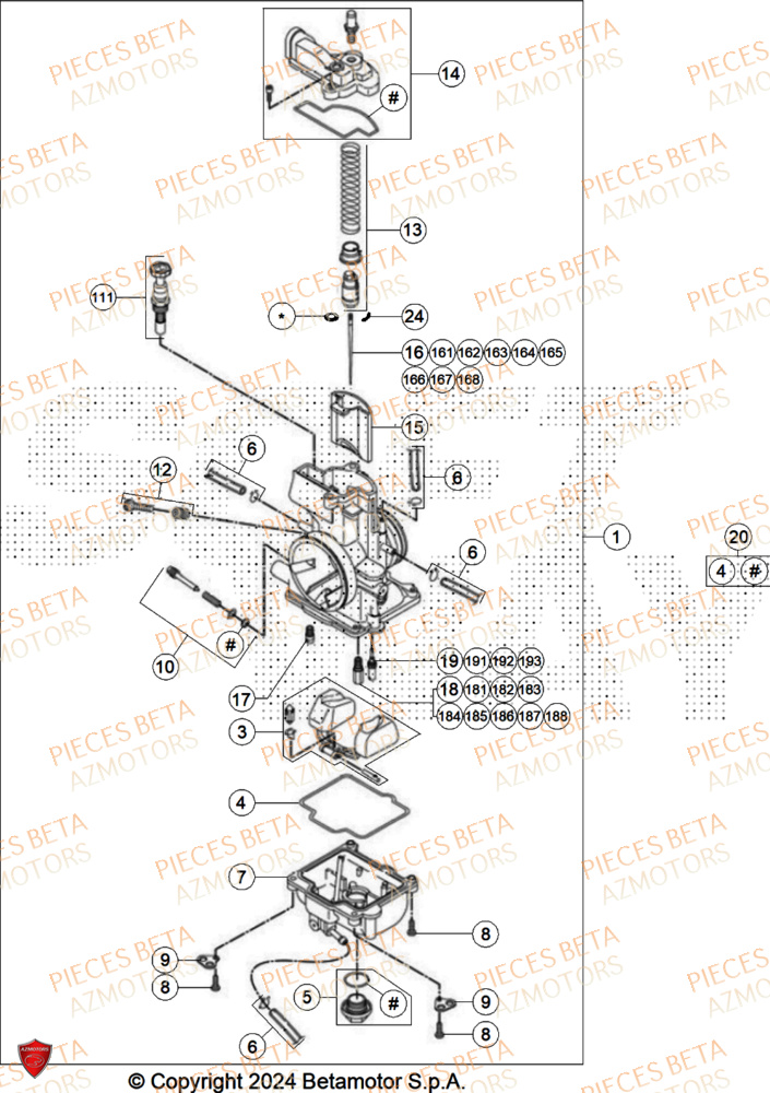 Carburateur AZMOTORS Pieces BETA CROSS RX 300 2T - (2025)