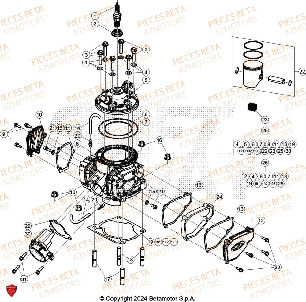 Cylindre AZMOTORS Pieces BETA CROSS RX 300 2T - (2025)