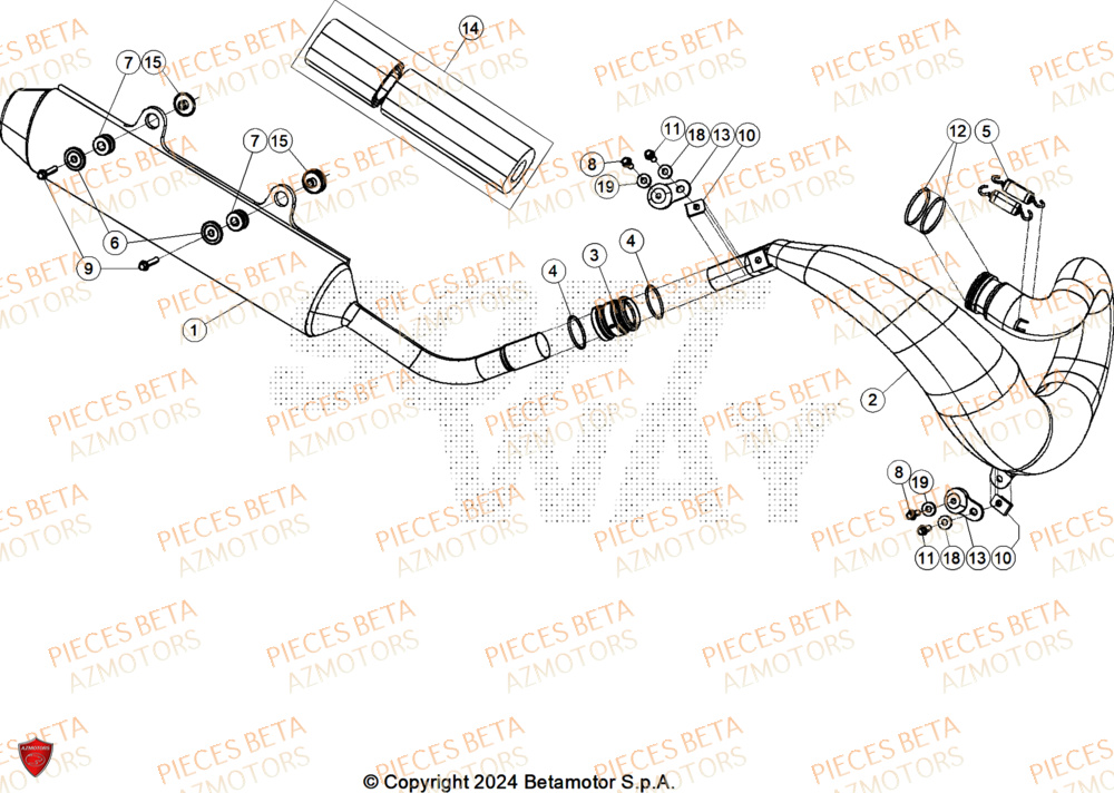 Echappement AZMOTORS Pieces BETA CROSS RX 300 2T - (2025)
