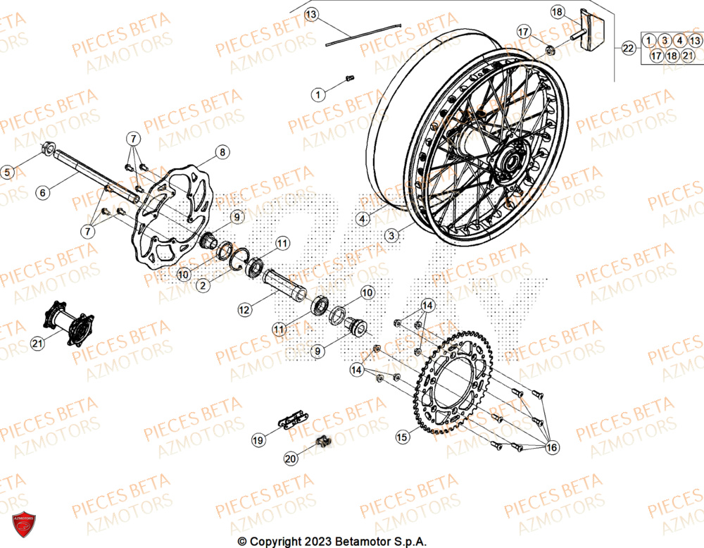 Roue Arriere AZMOTORS Pieces BETA CROSS RX 450 4T - (2025)