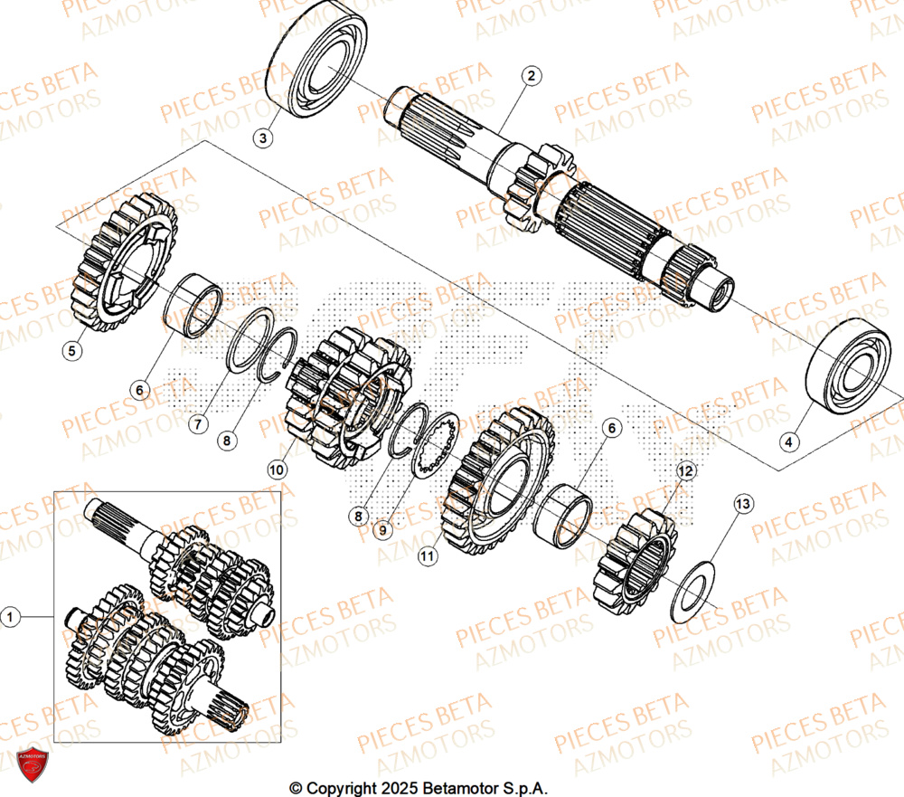 Arbre Primaire AZMOTORS Pieces BETA ENDURO RR 300 2T RACE - (2026)