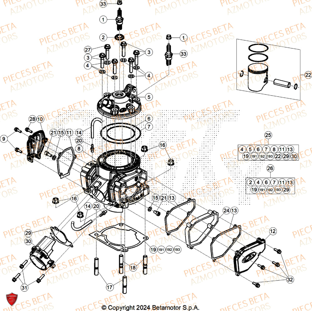 Cylindre AZMOTORS Pieces BETA ENDURO RR 300 2T RACE - (2026)