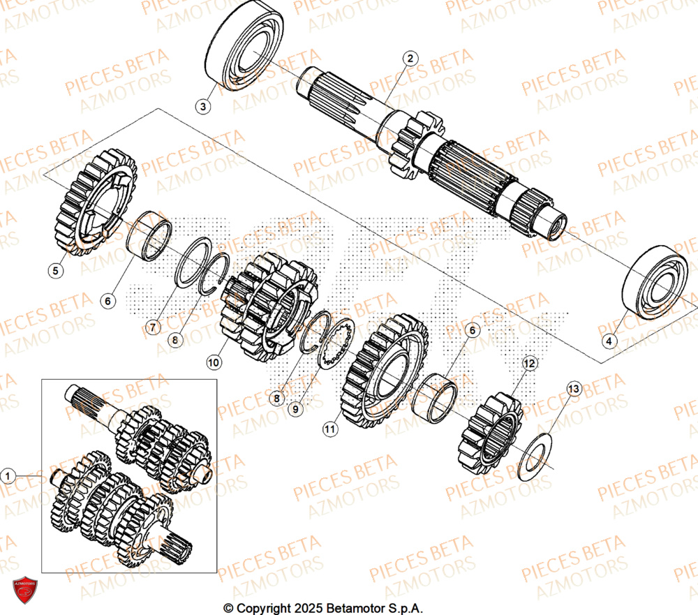 Arbre Primaire AZMOTORS Pieces BETA ENDURO RR 300 2T X-PRO - (2026)