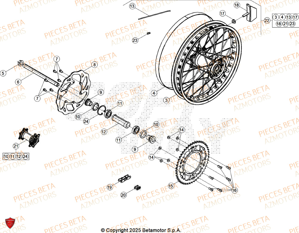Roue Arriere AZMOTORS Pieces BETA ENDURO RR 300 2T X-PRO - (2026)