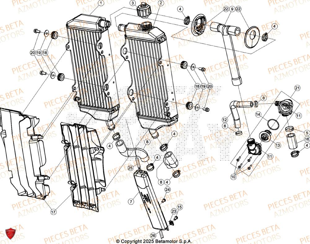 Radiateur AZMOTORS Pieces BETA ENDURO RR 480 4T X-PRO - (2026)