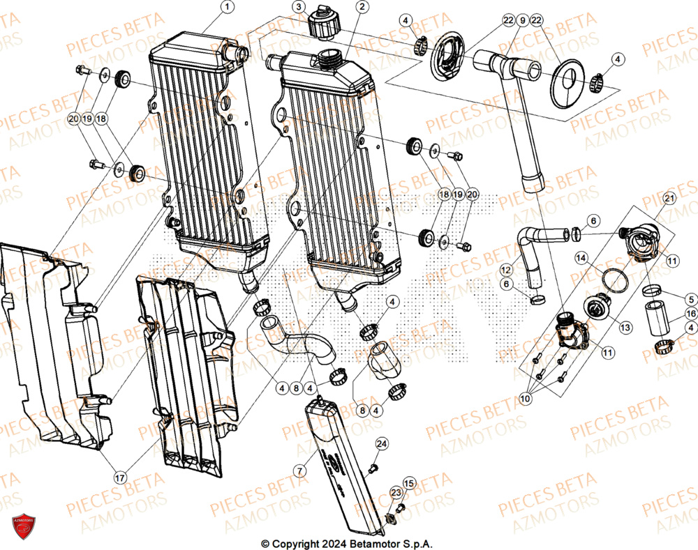 Radiateur AZMOTORS Pieces BETA ENDURO RR 350 4T X-PRO/EURO5+ - (2025)