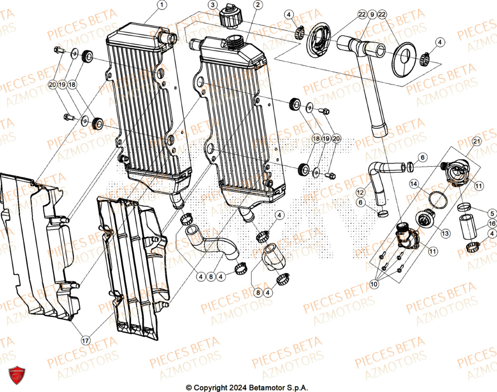 Radiateur AZMOTORS Pieces BETA ENDURO RR 390 4T RACE/EURO 5+ - (2025)
