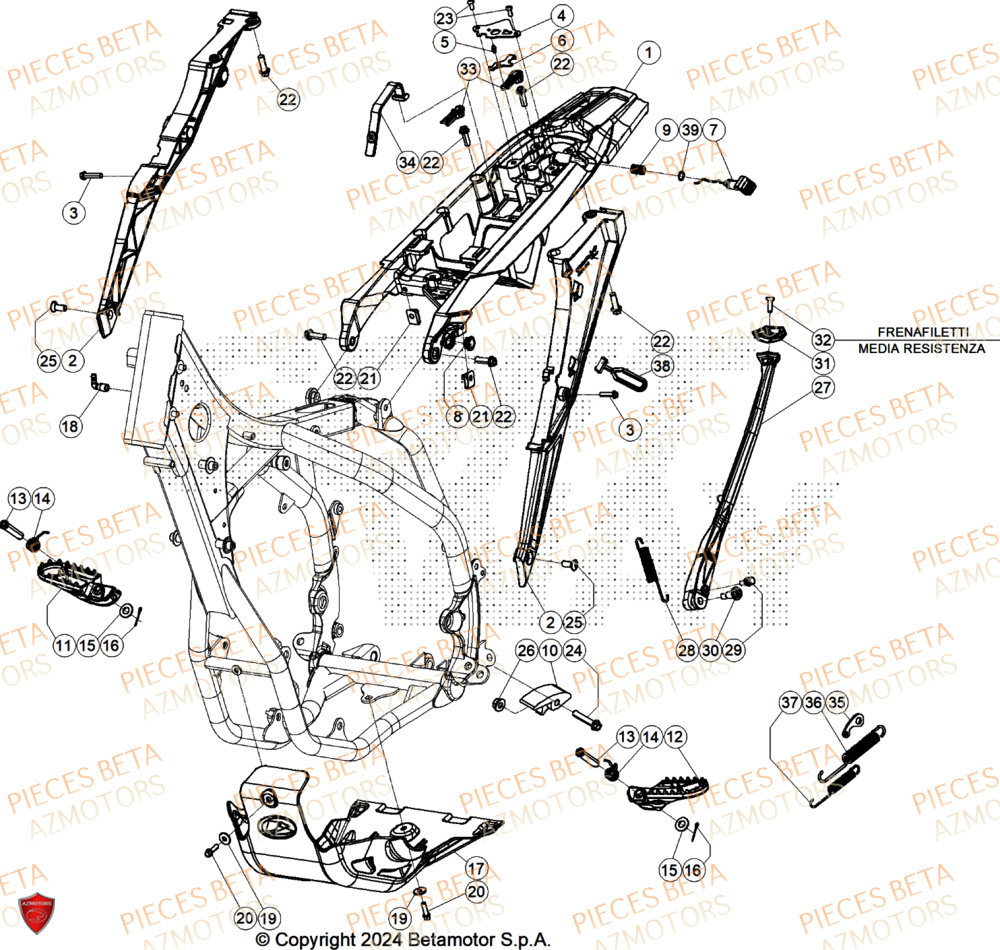 Accessoires Du Chassis AZMOTORS Pieces BETA ENDURO RR 390 4T X-PRO/EURO5+ - (2025)