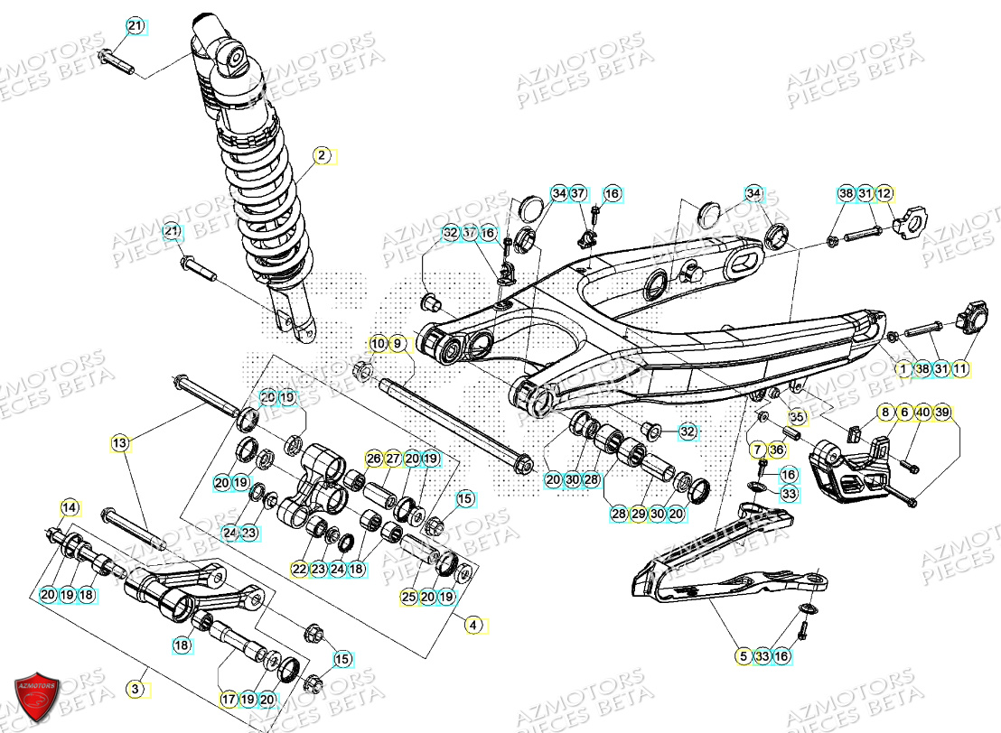 Amortisseur Bras Oscillant AZMOTORS PiÃ¨ces Beta RR 125 2T - 2024