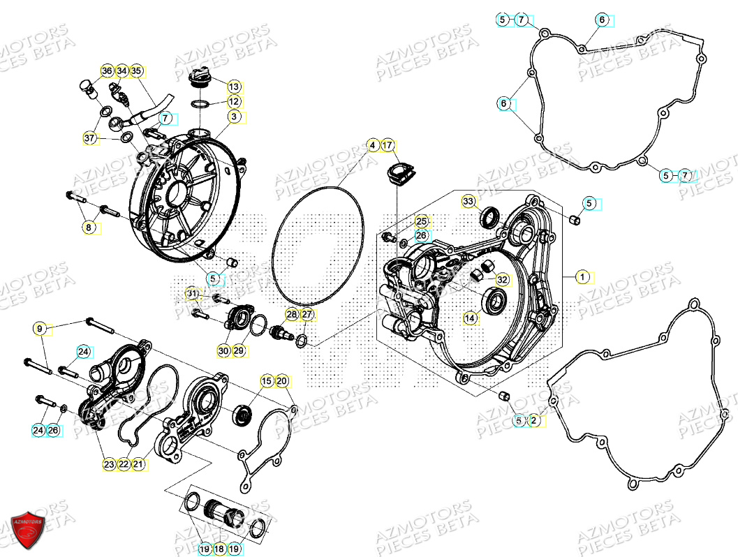 Couvercle Embrayage Pompe A Eau AZMOTORS PiÃ¨ces Beta RR 125 2T - 2024