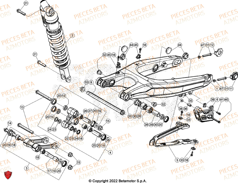 Bras Oscillant Amortisseur AZMOTORS Pieces BETA ENDURO RR 350 4T - (2024)