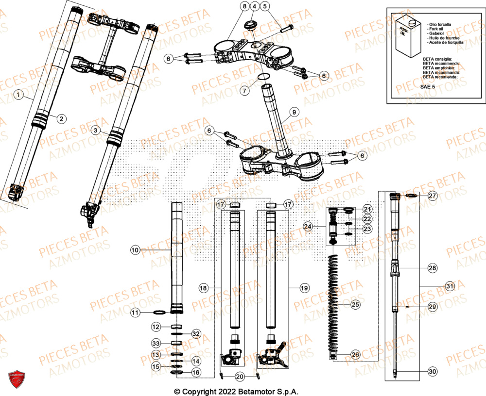 Fourche AZMOTORS Pieces BETA ENDURO RR 350 4T RACING - (2024)
