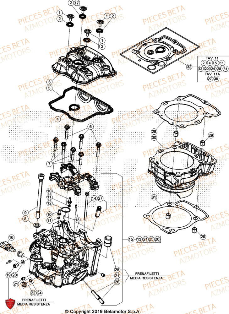 Cylindre Culasse Distribution AZMOTORS Pieces BETA ENDURO RR 390 4T - (2024)