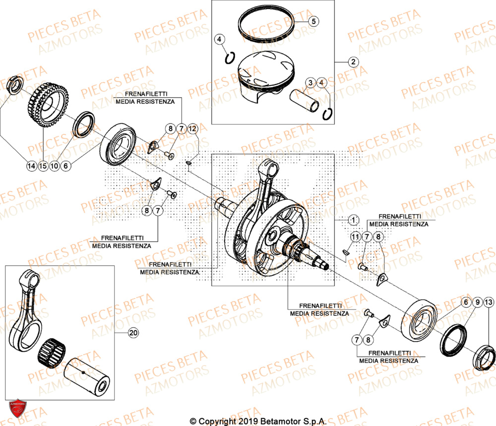 Vilebrequin Piston AZMOTORS Pieces BETA ENDURO RR 390 4T - (2024)