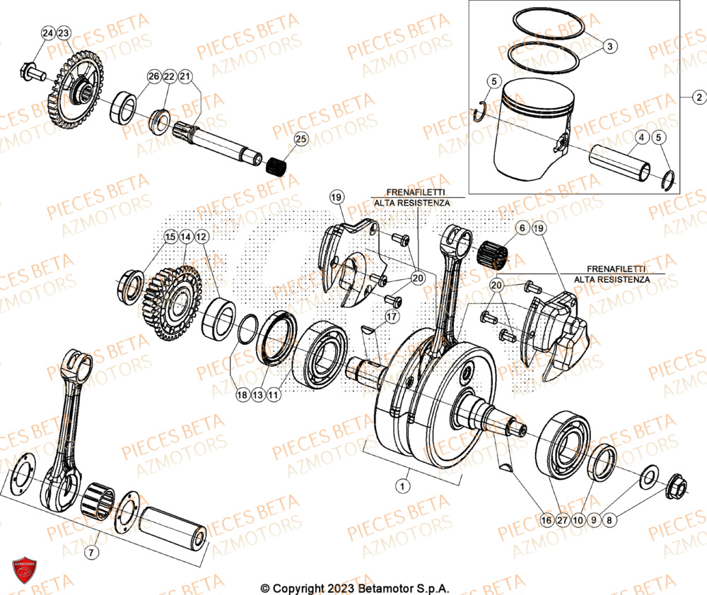 Vilbrequin Piston Contre Arbre AZMOTORS Pieces BETA ENDURO XTRAINER 300 2T - (2024)