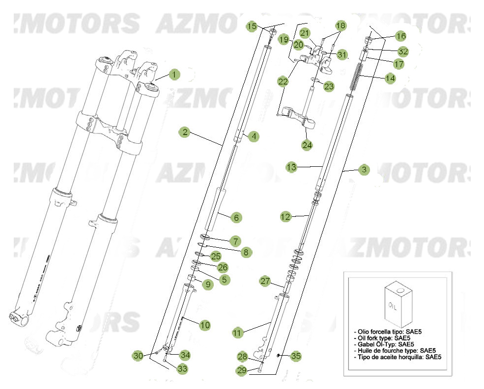 Fourche De No.serie 120001 A 129999 AZMOTORS PiÃ¨ces BETA EVO-125cc 2T - [2012]