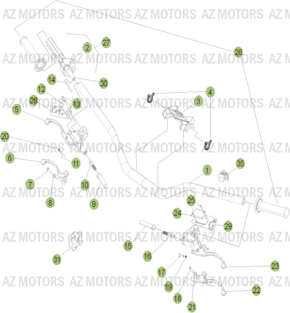 Commandes   Guidon AZMOTORS PiÃ¨ces BETA EVO-125 2T - [2013]