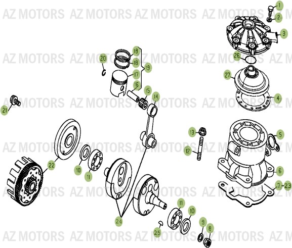 Vilebrequin   Piston   Contre Arbre AZMOTORS PiÃ¨ces BETA EVO-125 2T - [2013]