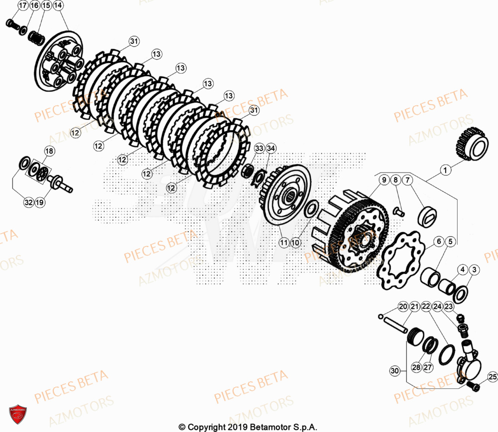 Embrayage AZMOTORS Pièces BETA EVO 125 2T - [2023]