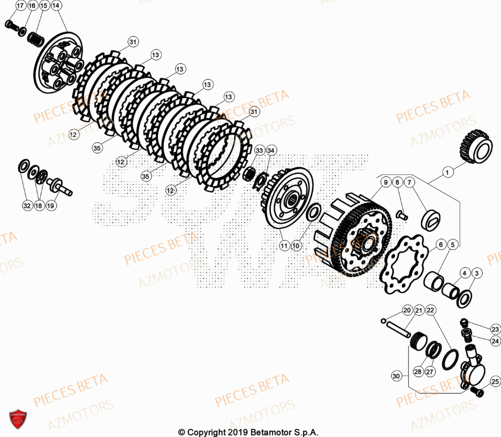 Embrayage AZMOTORS Pièces Beta TRIAL EVO 125 FACTORY 2T 2023