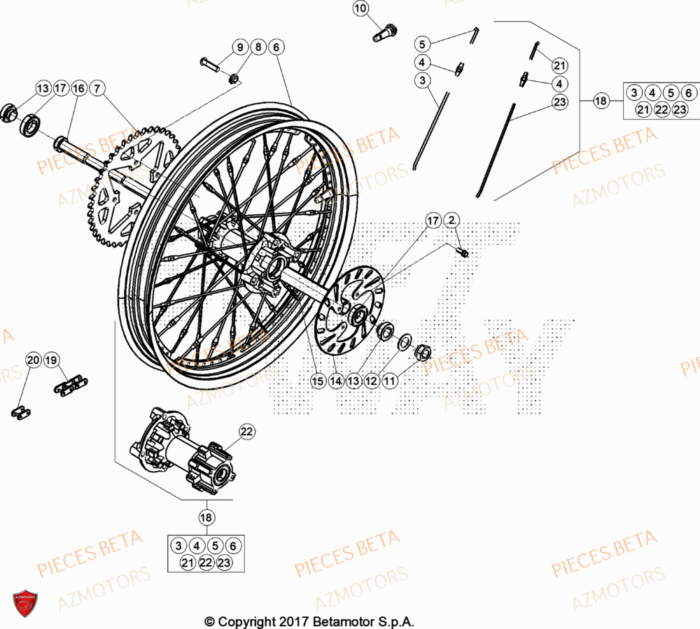 Roue Arriere AZMOTORS Pièces Beta TRIAL EVO 125 FACTORY 2T 2023