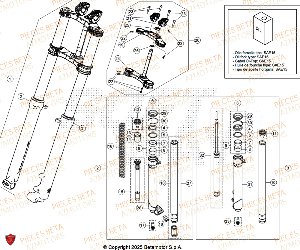 Fourche AZMOTORS PiÃ¨ces Beta TRIAL EVO 125 FACTORY 2T 2025
