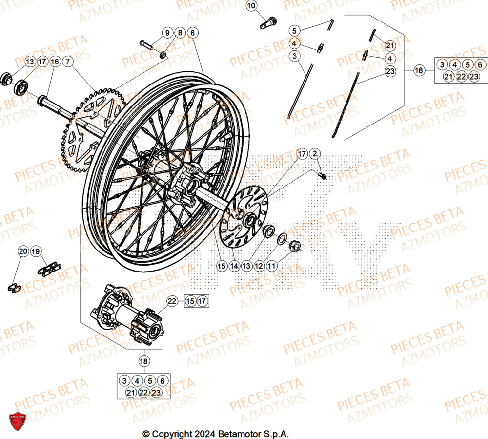 Roue Arriere AZMOTORS PiÃ¨ces Beta TRIAL EVO 125 FACTORY 2T 2025