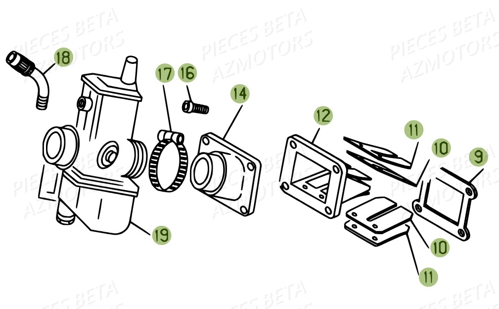 Carburateur AZMOTORS PiÃ¨ces BETA EVO-200 2T (2011)
