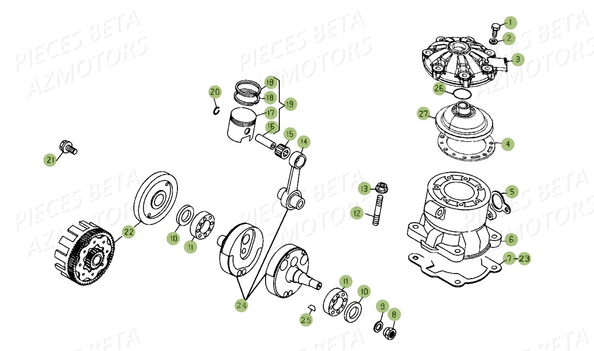 Vilebrequin Piston Contre Arbre AZMOTORS PiÃ¨ces BETA EVO-200 2T (2011)