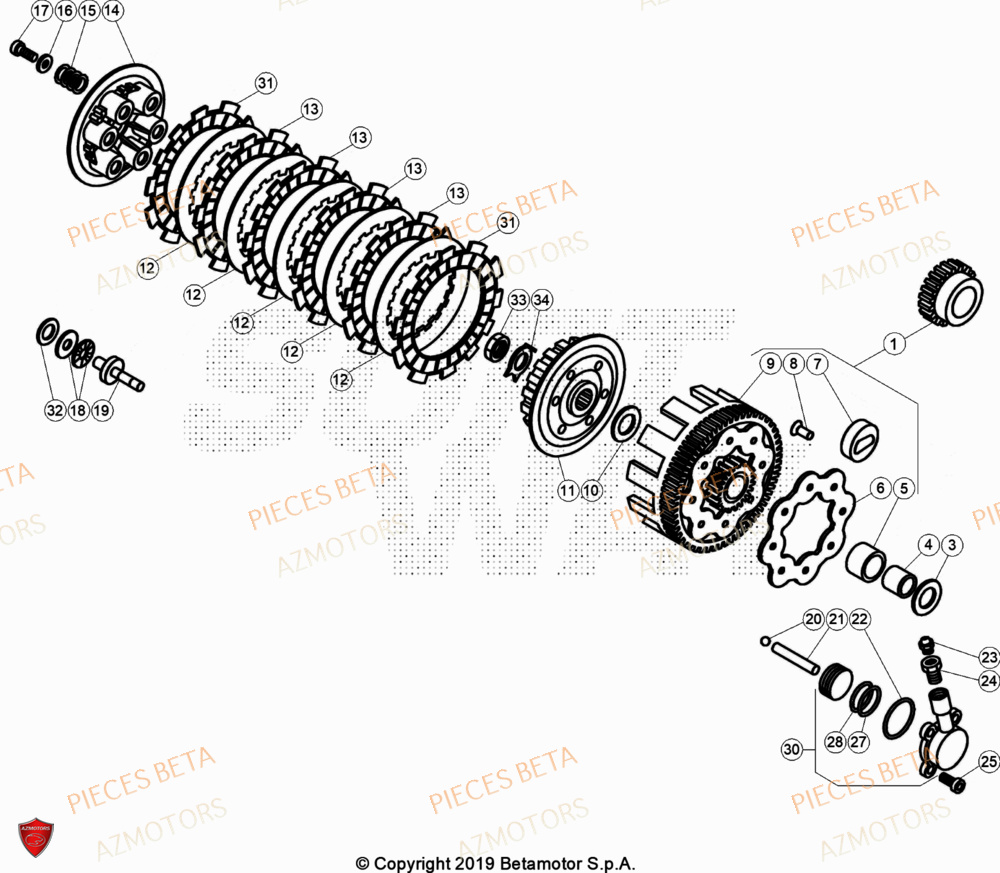 Embrayage AZMOTORS Pièces Beta TRIAL EVO 200 FACTORY 2T 2023