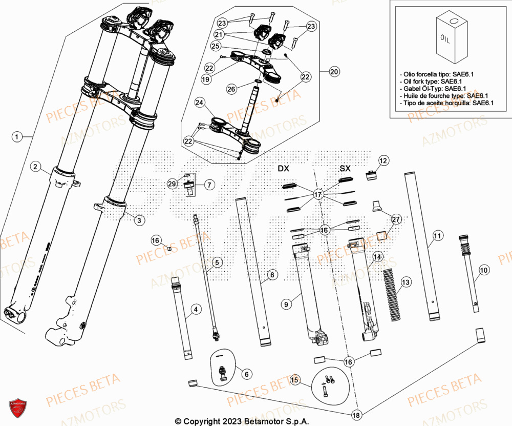 Fourche AZMOTORS Pièces Beta TRIAL EVO 200 FACTORY 2T 2023