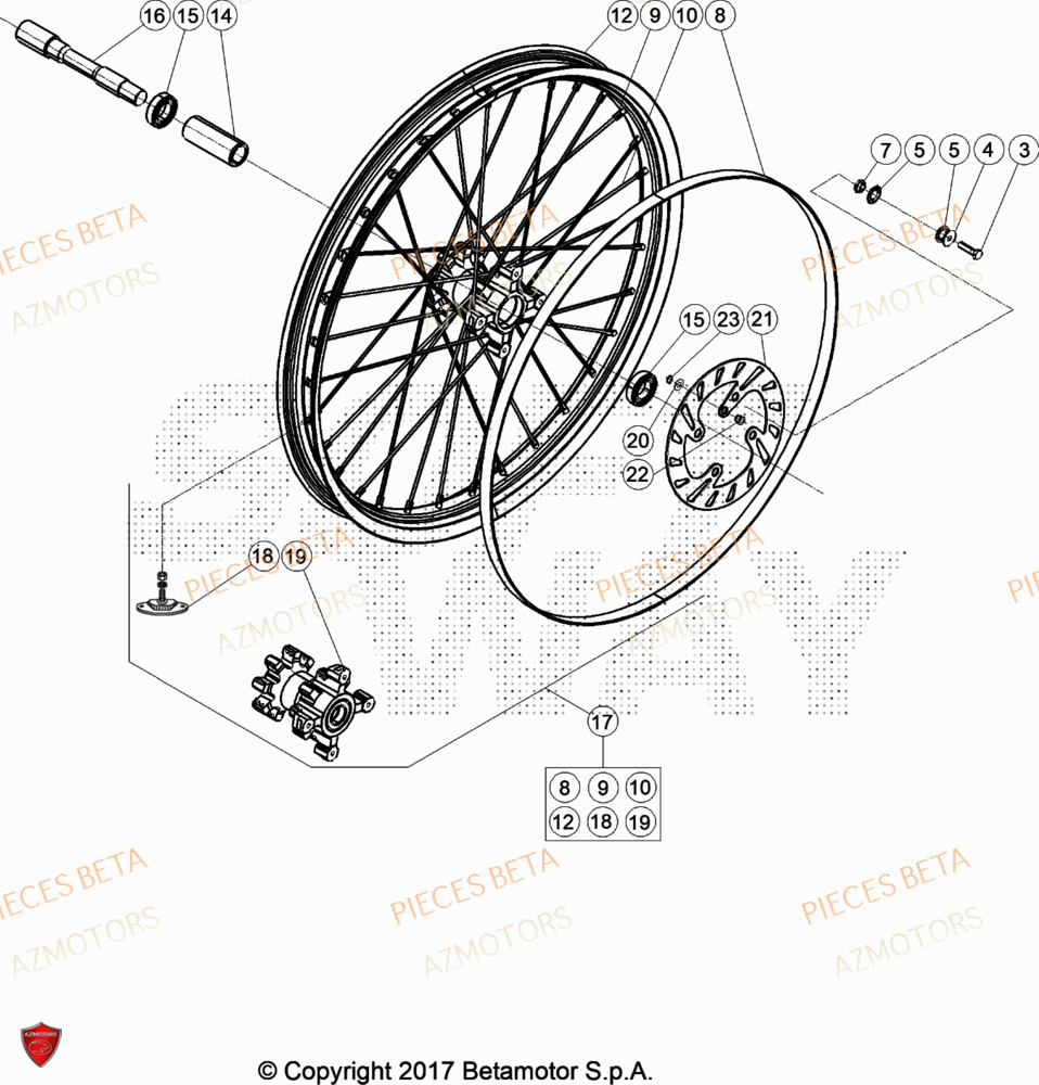 Roue Avant AZMOTORS Pièces Beta TRIAL EVO 200 FACTORY 2T 2023