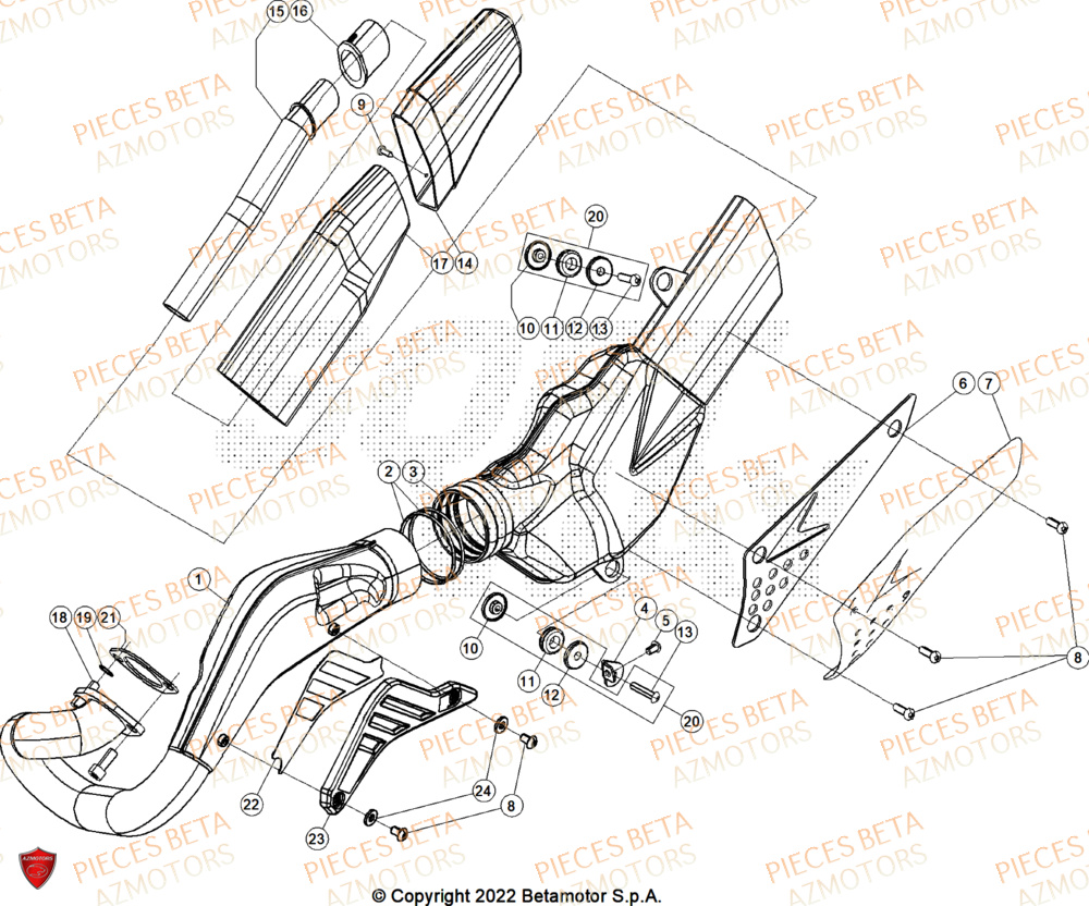 Echappement AZMOTORS PiÃ¨ces Beta TRIAL EVO 200 FACTORY 2T 2025