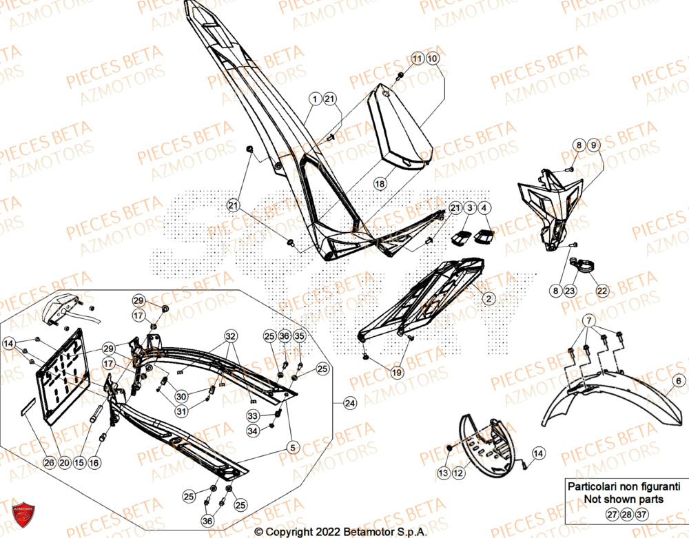 Carenages AZMOTORS PiÃ¨ces Beta TRIAL EVO 250 FACTORY 2T 2025