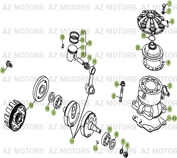 Vilebrequin   Piston   Contre Arbre AZMOTORS PiÃ¨ces BETA EVO-290 2T - [2011]